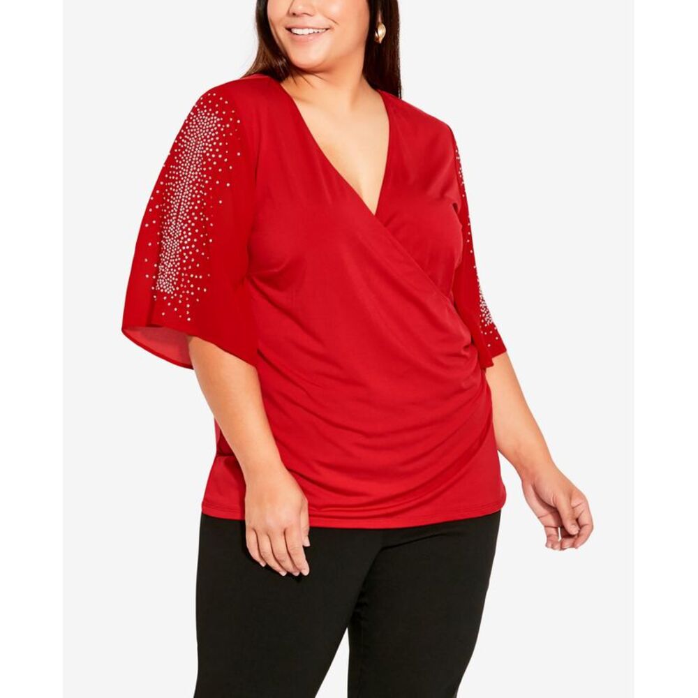 Avenue Plus Size Wrap Bling Sleeve Top
